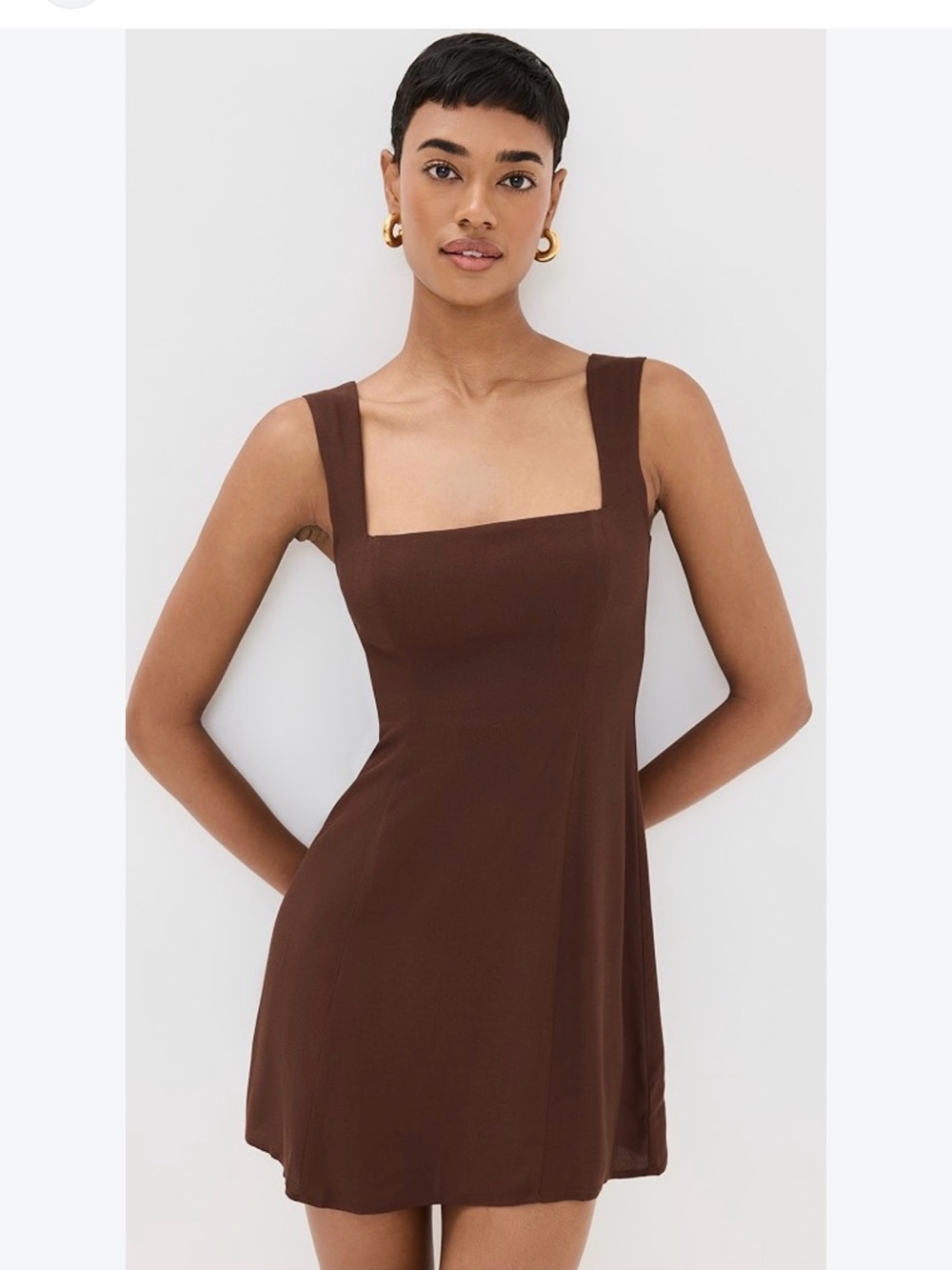 Square-Neck Chocolate Brown Mini Dress